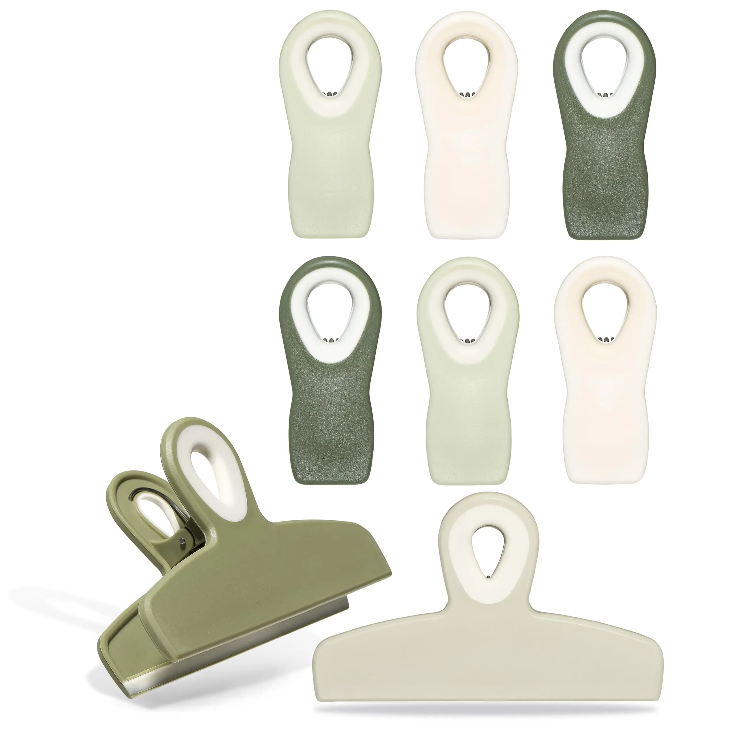 COOK WITH COLOR Bag Clips - Heavy Duty Chip Clip and Refrigerator Magnet Clips for Food Storage with Air Tight Seal Grip, Sage, Pack of 8