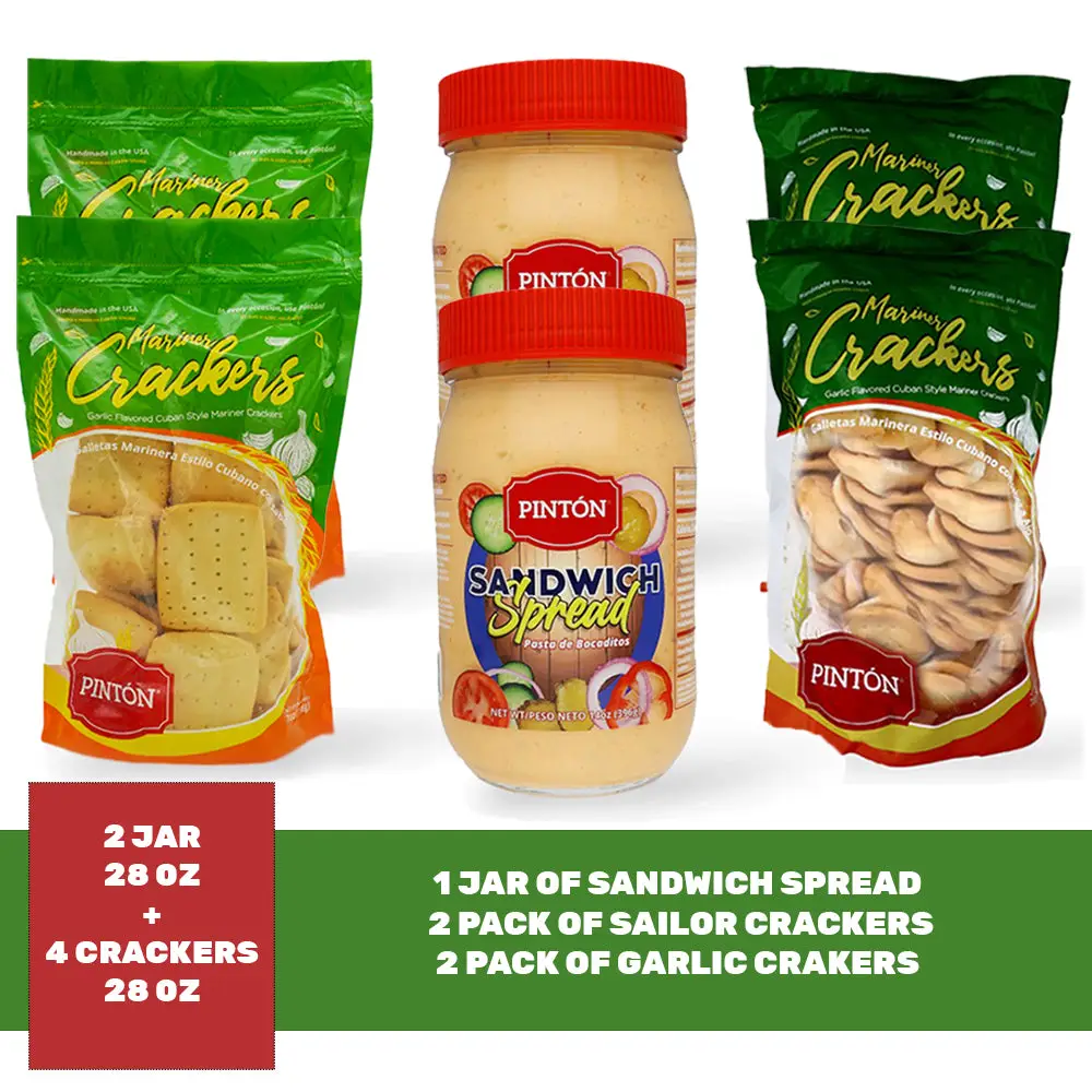 Pintón Triple Combo – Cuban Marinera Crackers, Garlic Crackers Bocaditos Spread – Save $3.35! Pintón Triple Combo – Cuban Marinera Crackers, Garlic Cr