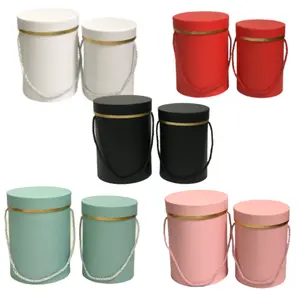 Round Flower Gift Boxes, Set of 2, Various Colors with Golden Rim | W742