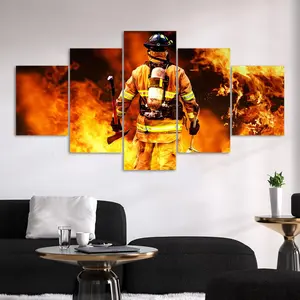 Firefighter Pattern Canvas Unframed Painting, 5 Counts/set Modern Wall Art Poster, Wall Art Decor for Home Living Room Bedroom Office, Ornaments