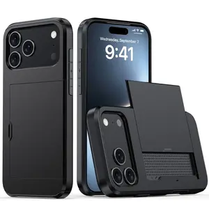Shockproof Ultra-Thin Protective PC Case Cover Cellphone Accessories | with Slide Slot for Wallet And Card Holder, Suitable for Smartphone Iphone 11 12 13 14 15 16 17 Pro 17 Pro Max Plus 17 Air Shockproof Business Wallet Case, Shockproof Protector Casing
