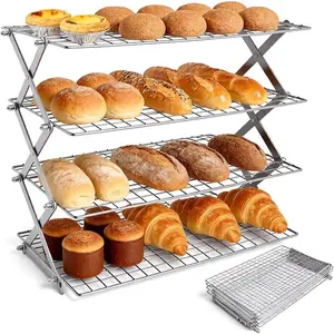 4 Tier Collapsible Upgraded Cooling Rack Adjustable Stackable Baking Rack 5 Modes for Cooking Baking Roasting Grilling Gifts for Picnic Party