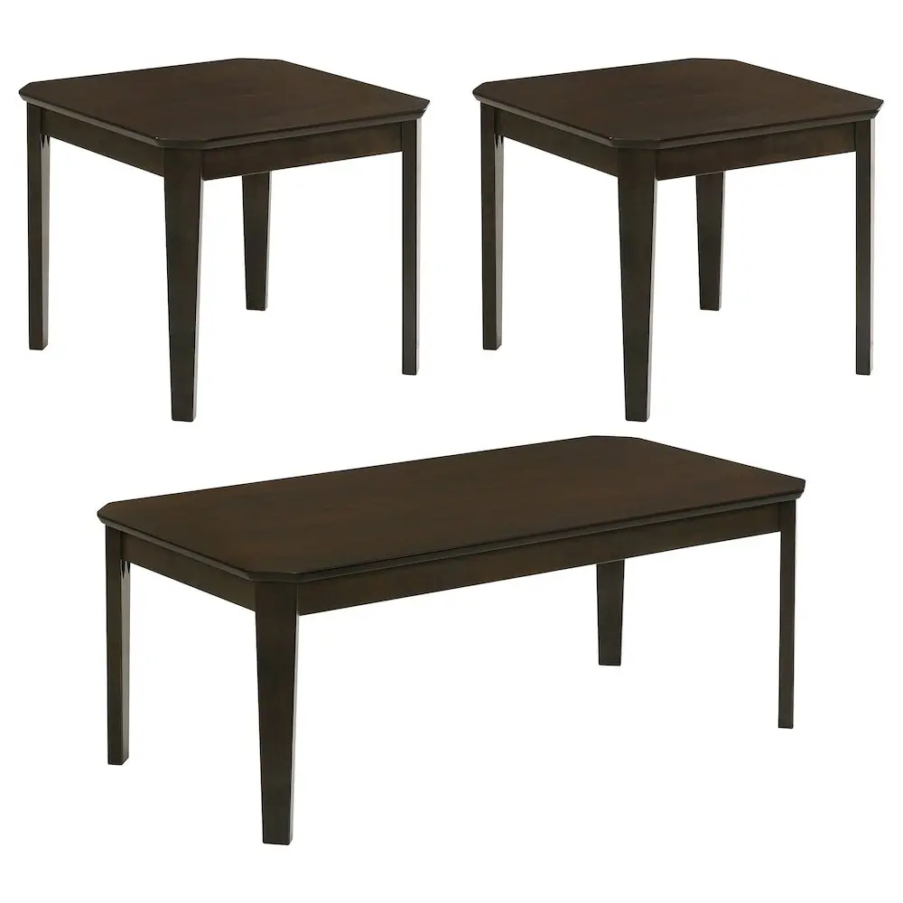 Traditional Dark Brown Wood 3-Piece Indoor Furniture Set, Amaro Coffee and End Tables with Slim Legs, Dark Wood Design, Three Pieces