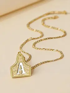 Unisex Initial Letter Necklace, 14k Gold Plated Denim Style Pendant, Handmade Dual Color Jewelry Gift, Western Alphabet Belt Buckle Necklace