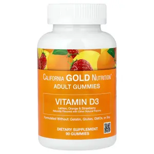 California Gold Nutrition Vitamin D3 Gummies, Lemon, Orange, & Strawberry, 90 Gummies (25 mcg (1,000 IU per Gummy))