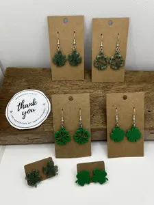 St. Patrick's Day Four Leaf Clover Shamrock Dangle Earrings - 3D Printed Lightweight, Nickel-Free Hypoallergenic Earrings