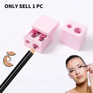 Portable Travel Compact Lightweight Makeup Eyeliner Pencil Sharpener, 1 Count Double Hole Design Plastic Sharpener with Cover, Pencil Sharpener For Cosmetic Pencils, Eyeliner, Eyebrow Pencil, Lip Liner, Eyeliner and eyebrow pencil trimmer, Cosmetic Tools