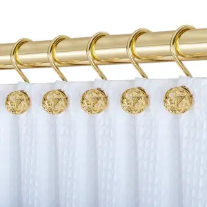 212 MAIN Heavy-Duty Metal Shower Curtain Hook Ring Set - 12-Piece Gold Hollow Ball Design, 2.0x2.8 in, Rustproof, Bathroom Shower Curtain & Liner Compatible