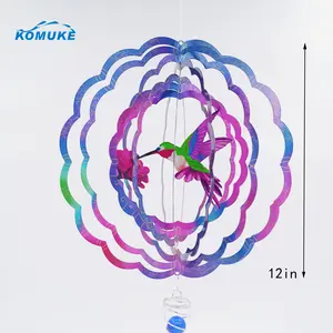 Hummingbird Wind Spinner Outdoor Yard and Garden Decor, 3D Spinner by Komuke, 6in / 12in options, Shipping from US