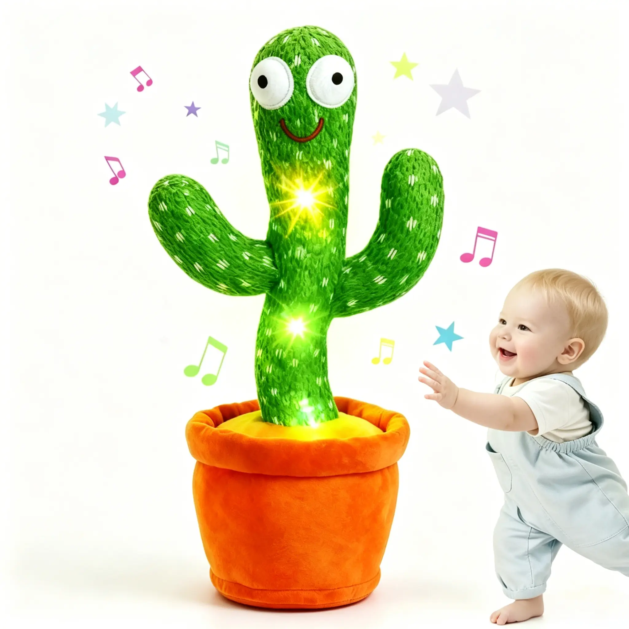 Electric Dancing Talking Cactus Toy with 15S Recording 120 Songs LED Lights Interactive Musical Toy for Baby Boys Girls Toddlers Dancing Singing Repeating and Recording Capabilities - Sensory Play