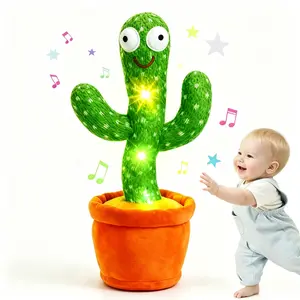 Electric Dancing Talking Cactus Toy with 15S Recording 120 Songs LED Lights Interactive Musical Toy for Baby Boys Girls Toddlers Dancing Singing Repeating and Recording Capabilities - Sensory Play