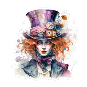 Watercolor Mad Hatter Kiss Cut Sticker