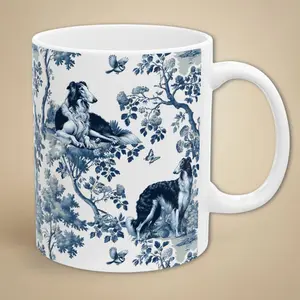 Borzoi Mug Gift for Dog Mom Blue Toile Coffee Cup New Puppy Housewarming Gift Chinoiserie Tea Mug for Dog Owner Memorial Present
