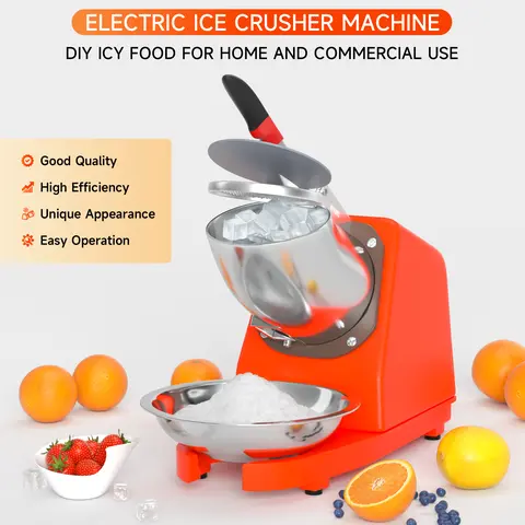 Areyourshop 500W Electric Ice Crusher Machine - Gold-Plated Heavy-Duty Motor, Hopper, Dual Blades, Anodized Aluminum Rust-Resistant Casing, Waterproof Switch, 2200 Runs/Min Fast Shavings, 143 lbs/h Capacity, Summer Household Kitchen Utensil