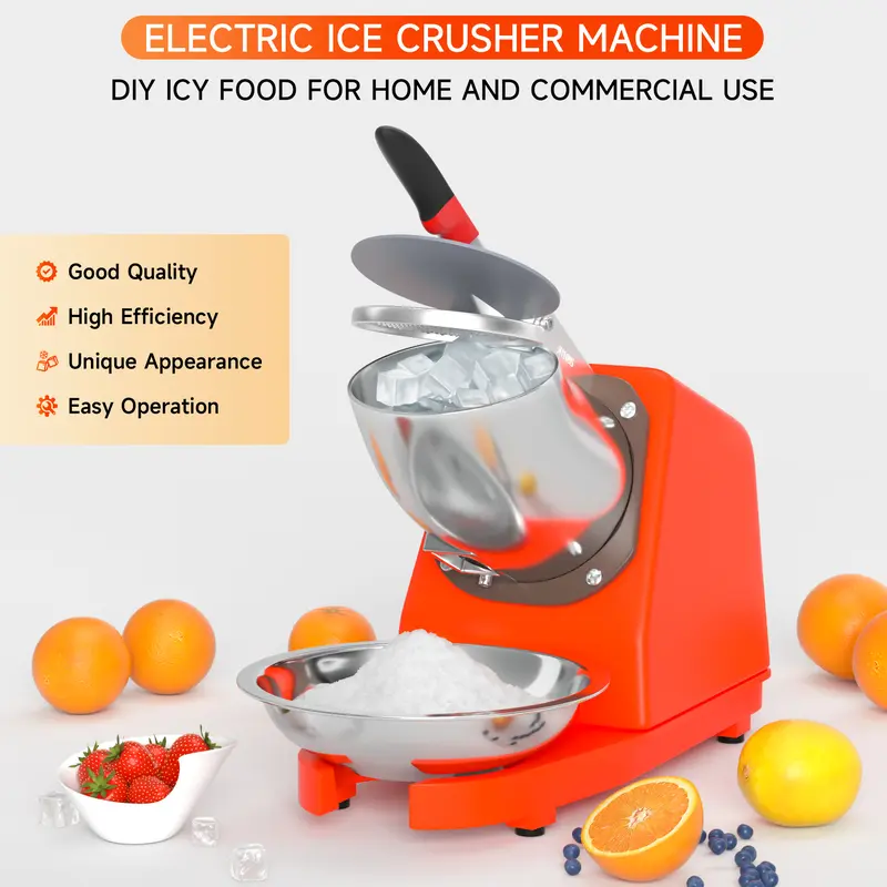 Areyourshop 500W Electric Ice Crusher Machine - Gold-Plated Heavy-Duty Motor, Hopper, Dual Blades, Anodized Aluminum Rust-Resistant Casing, Waterproof Switch, 2200 Runs/Min Fast Shavings, 143 lbs/h Capacity, Summer Household Kitchen Utensil