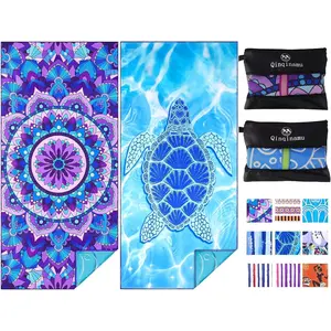 2 Pack Microfiber Oversized Lightweight Beach Towel 71"x32" XL Extra Large Thin Sand Free Towels Travel Swim Pool Yoga Gym Camping for Adults Women Men Beach Essentials Accessories Vacation Gift