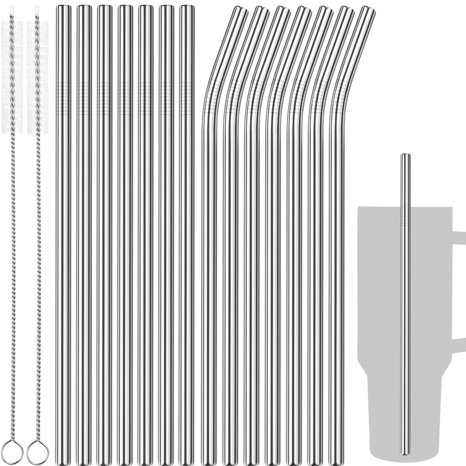 Tomorotec 40oz Straws, 14PCS Stainless Steel Replacement Straws Fit for Stanley 40oz Adventure Quencher Travel Tumblers with Cleaning Brushes 2PCS