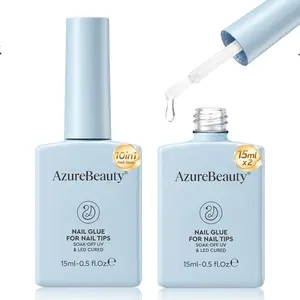 AZUREBEAUTY 10 in One Gel Nail Glue for Acrylic Nail Tips, 2 Pcs 15ml Nail Glue Base Coat for False Nail Tips, Rhinestones, Blooming Art Gel, Long-Lasting, Easy and Fast Extension, U V Light Needed