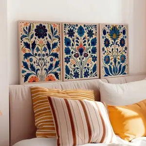 3 Pieces Optional Wooden Frame Nordic Art Norwegian Folk Floral Canvas Painting Print Abstract Botanical Wall Art Wall Poster Home Decor HD Giclee Wall Poster Physical Photo Frame Adaptable Poster