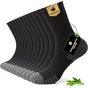 FALARY Men's Crew Athletic Socks, Bamboo Viscose Blend,Cushioned Moisture Wicking, Breathable Arch Support, 6 Pack
