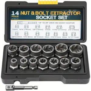 14-Piece Nut Removal Tool Set, Includes 1/4 Inch to 3/8 Inch Drive Hex Socket Adapters, Bolt and Nut Extractor Kit