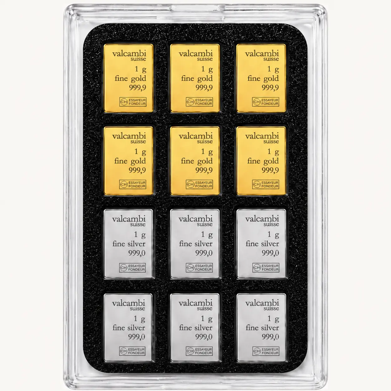 12-Slot Valcambi-Style 1g Gold Silver Bar Display Case (Case Only)