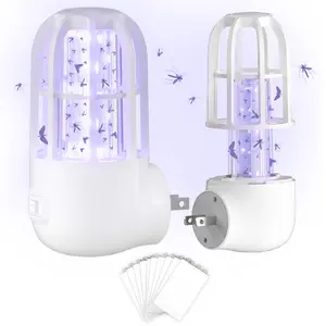 (1 Device+10 Refills )Flying Insect Trap UV Light,360° Attracting Plug-in Fly Trap with Improved LED Light,Sticky Straps Captures Fruit Flies,Gnats,Mosquitoes,Moth and Houseflies,with 10 pcs of stick trap