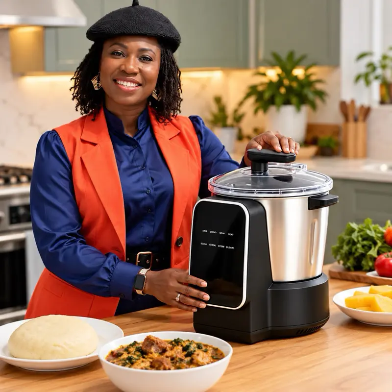 8L Automatic Swallow Maker Multifunctional Electric Fufu Machine - Kitchen Appliances for Poundo, Amala, Eba, Rice Cooking, Meat Grinding - USA Version