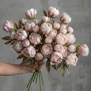 Elegant Vintage Style Artificial Peony Bouquet, Lush and Fake Flowers with Plants, Ideal for Living Room, Dining Table, Wedding Decorations, Faux Flower Decor