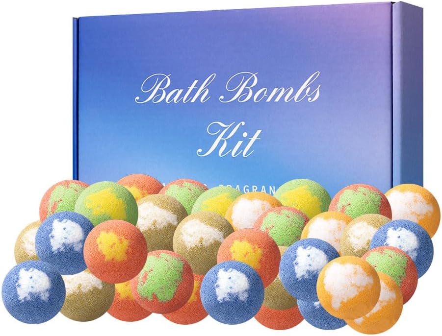 24 Pcs Handmade Bubble Shower Bombs for Women Men,Natural & Organic Bath Bomb Gift Set for Cleansing,Moisturizing,Relaxing and Softening Skin,Individually Wrapped Mini BathBombs Gifts,20g/pcs