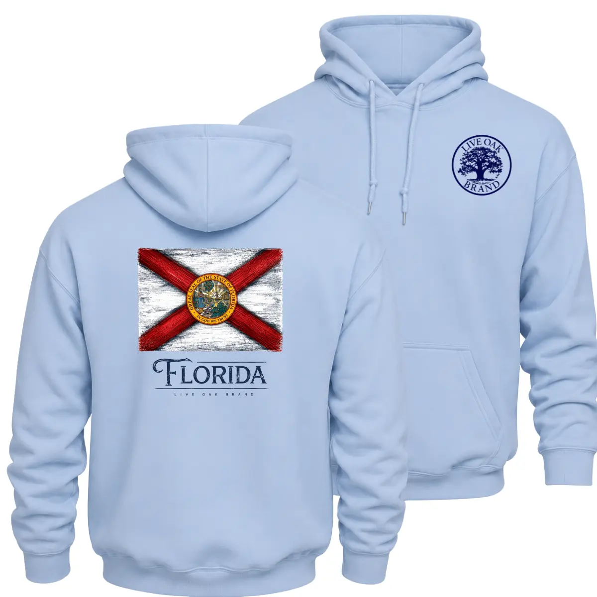 Vintage Florida State Flag Outdoor Hoodie, Double Sided Distressed Florida Crest Graphic Pullover Sweatshirt, Retro Sunshine State Pride Hoodie, Heavyweight Sweatshirt, Patriotic Florida Gift For Men