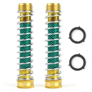 2 Pack - 5.7" Garden Hose Extension Adapter, Garden Hose Protector with Coil Spring, Water Hose Extension Adapter, Hose Extender, Short Hose Connectors, Hose Kink Protector with Solid Brass Couplings