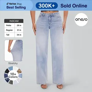 【3 Lengths】Magic ONESO Mid-low Rise Baggy BBL Jeans Stretchy Wide Leg Tummy Control Plus Size Regular Size