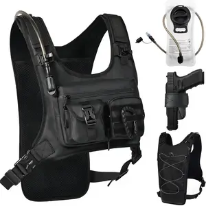Hydration Running Vest Backpack with 2L Water Bladder - Lightweight & Reflective Chest Pack, Includes Tactical Gun Holster & Free Carabiner for Hiking, Running, Cycling, Marathon (Men & Women)