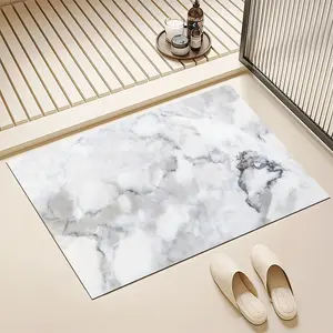 Floor Mats Absorbent & Non - Slip Diatomaceous Earth Shower Mat, Diatomite Bath Mat, Quick - Dry Bathtub Mat With Gray - White Marble Vein Design For Bathrooms Kitchens & Entrances Perfect For Holiday Gifting Quick Drying Mat