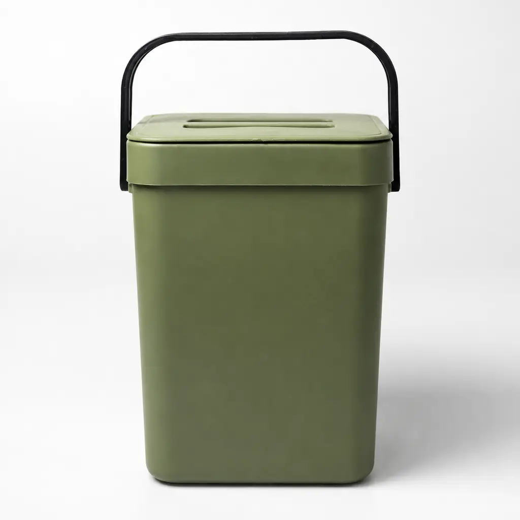 Avocado Green Punch-free Hanging Lidded Mini Trash Can with Portable Handle, Cabinet Door & Tabletop Dual Purpose Odor-proof Waste Bin for Kitchen Bathroom Bedroom Dorm Office, Aesthetic Space-saving Small Household Garbage Container