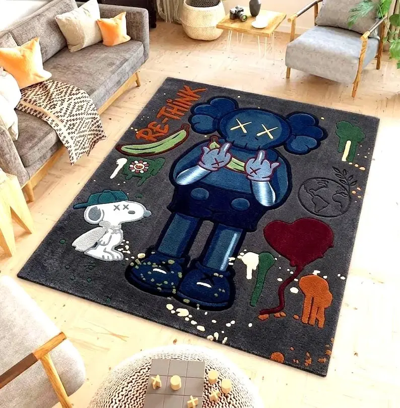 Grey KAWS Inspired DOORMAT, Pop Art Abstract Carpet, Hypebeast Decor