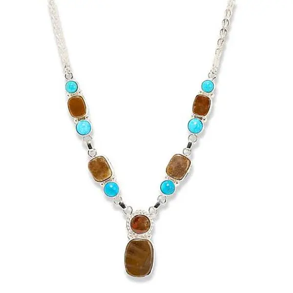 Mine Finds by Jay King Sterling Silver Ammonite Fossil & Turquoise Chain Necklace