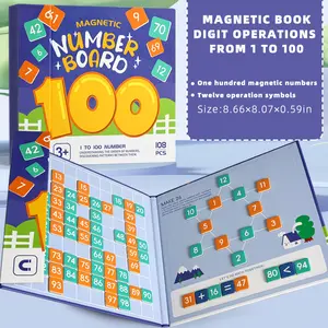 Children's math enlightenment magnetic number puzzle 1-100 number table, addition, subtraction, multiplication and division operation teaching toy 3 or more children's math enlightenment cognitive teaching aids, learning classroom supplies