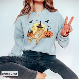 Halloween Cat Sweater, Cute Orange Cat Sweatshirt, Spooky Cat Crewneck, Funny Pumpkin-Shaped Pullover Sweater, Gift For Cat Mom