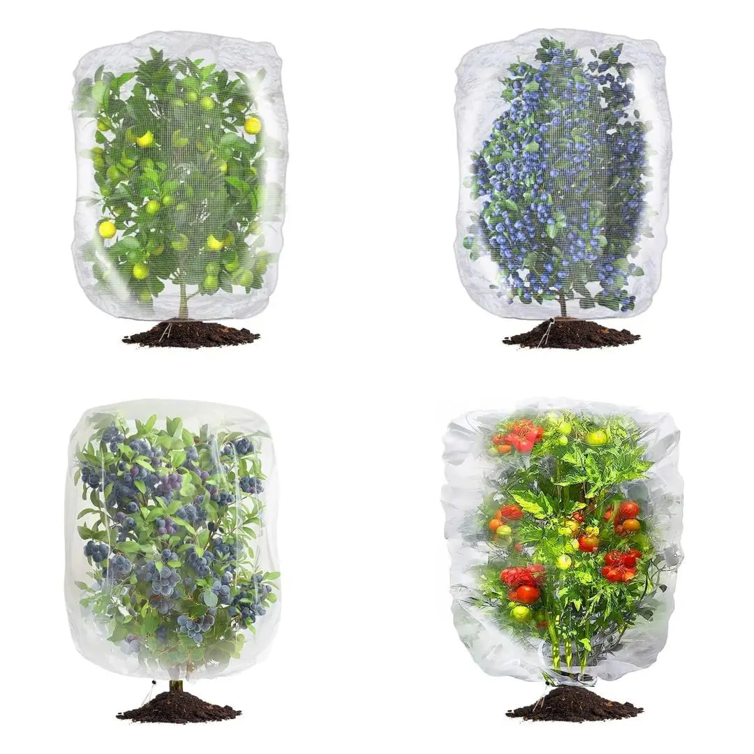 Garden Mesh Netting with Drawstring, 4 Counts/set Fruit Tree Netting Plants Cover Anti Birds, Bugs, Cicadas, and Insects, Pest Barrier Bag for Blueberry Bushes, Garden Supplies, Plant Covers