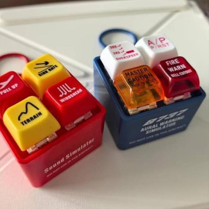 2PCS Aviation Collectible Keychain Pilot & Crew Alert Keychain EGPWS Warning Sound Simulator LED Aviation Cockpit Safety Button Ideal Gift for Aviation Fans