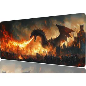 Dragon Gaming Mousepad, Fire Knight Castle Fantasy Mousepad XL Large Gaming  Pad Laptop Keyboard Mat  Pad, XXL Extended  Protector for  Office, 31.5"x11.8"