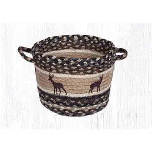 212 MAIN Medium-Size Deer Silhouette Jute Fiber Utility Basket - 13x9 in Braided Weave, Hand Stenciled Design, Durable Organizer Storage (Model 38-UBPMD518DS), Clean with Mild Soap and Water