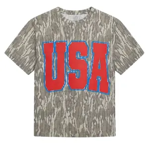 USA Camo Tee - Bold Varsity Camo Mossy Oak Shirt, Cotton Soft Stretch, Men's Casual Streetwear, Full Size S-5XL