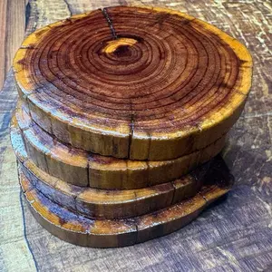 4 Pack Handmade Cedar Drink Coasters - Natural Wood Finish, Durable and Stylish Tabletop Accessories