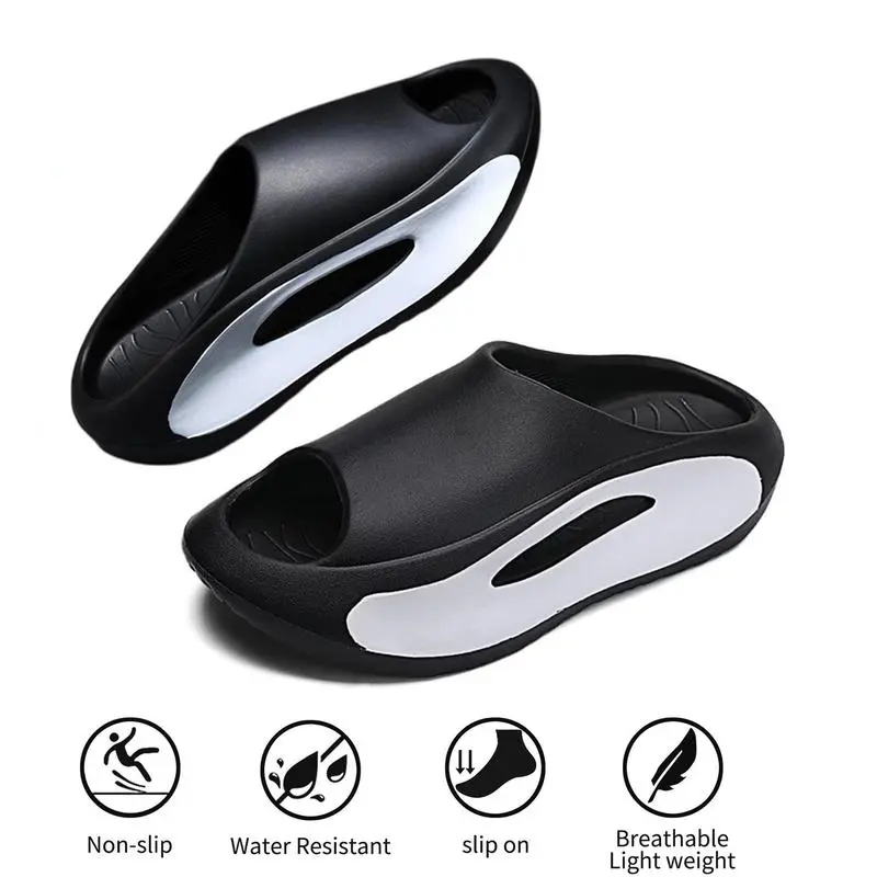 Unisex Fashionable Colour Block Footwear Flipflop - Ventilated Open Toe, Soothing Massage Grains, Ultra-Comfortable Non-Slip Durable EVA Sole - Men's Shoes for Indoor Home Use, Slide, Khaki, Slip On