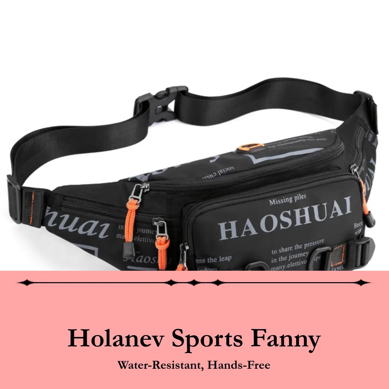 holanew Nylon Minimalist Unisex Waist Fit Fanny Pack - Water Resistant, Adjustable Strap, Headphone Jack, Multiple Zips, Volleyball Tail Bag, Large Pouch for Men's Outdoor Activities, Sports Chest Bag, Workout Sport Bags