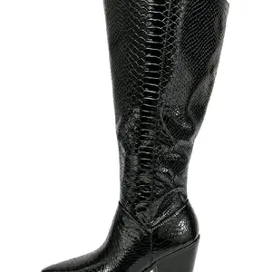 LILISBETHS Black Snake Print Boots with Pointed Toe and Chunky Heel for Women