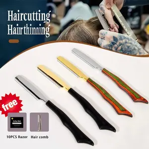 Professional Hairdressing Razor & Comb Set, Safety Wooden Handle, Salon & Home Use, Stylist Tools, Trimming, Layering, Shaping